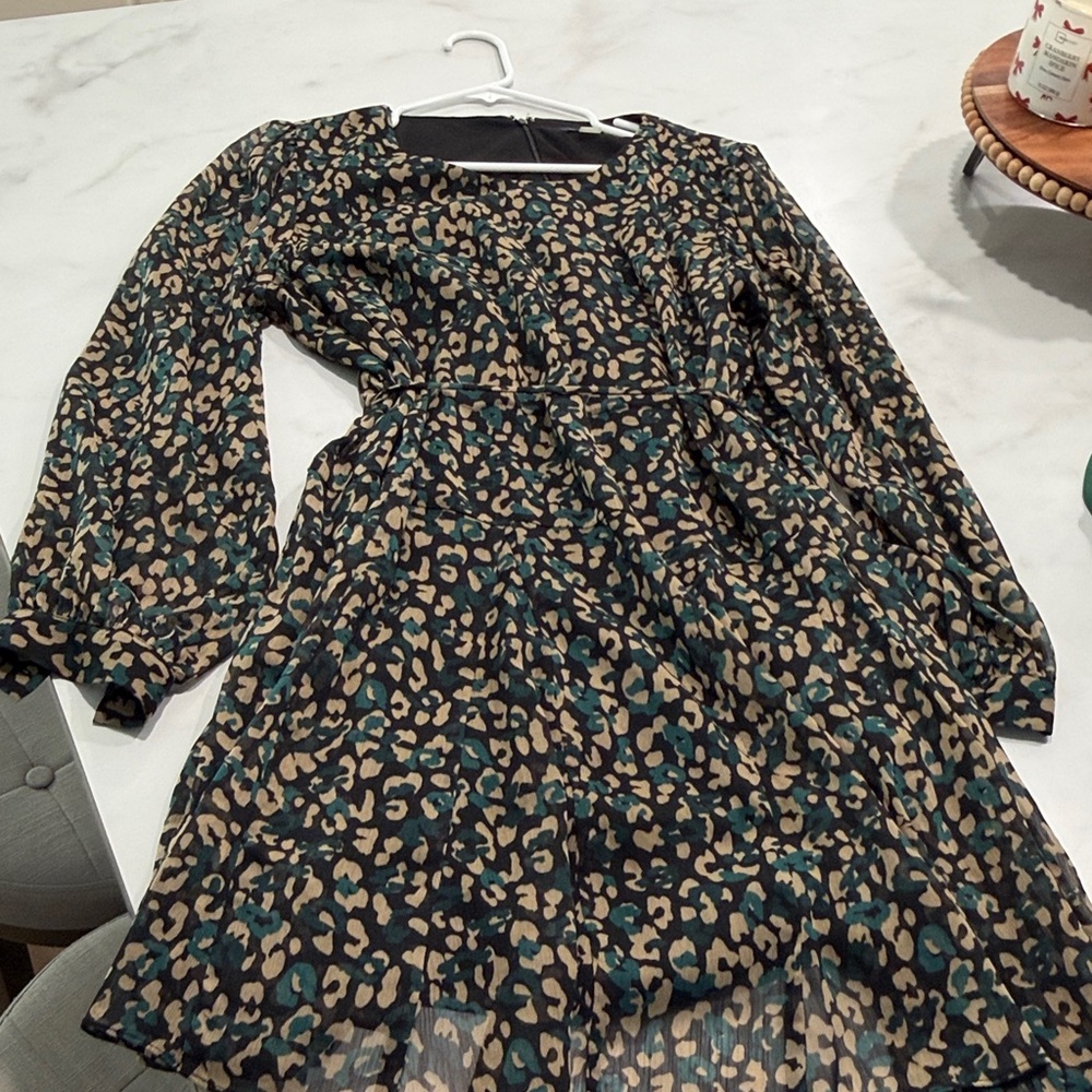Tommy Hilfiger Black and Tan Leopard Print Kids Dress
